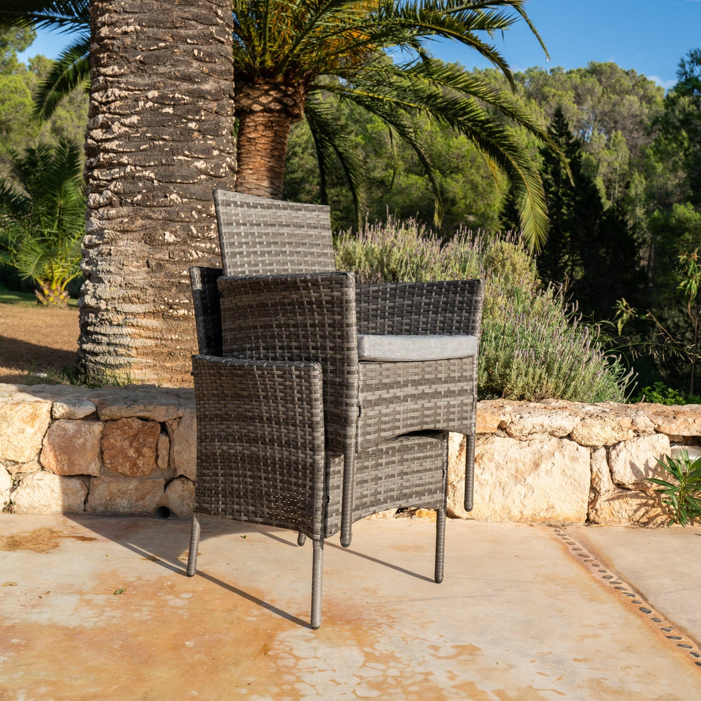 Kemble 2 Seater Rattan Bistro Dining Set in Grey - Laura James