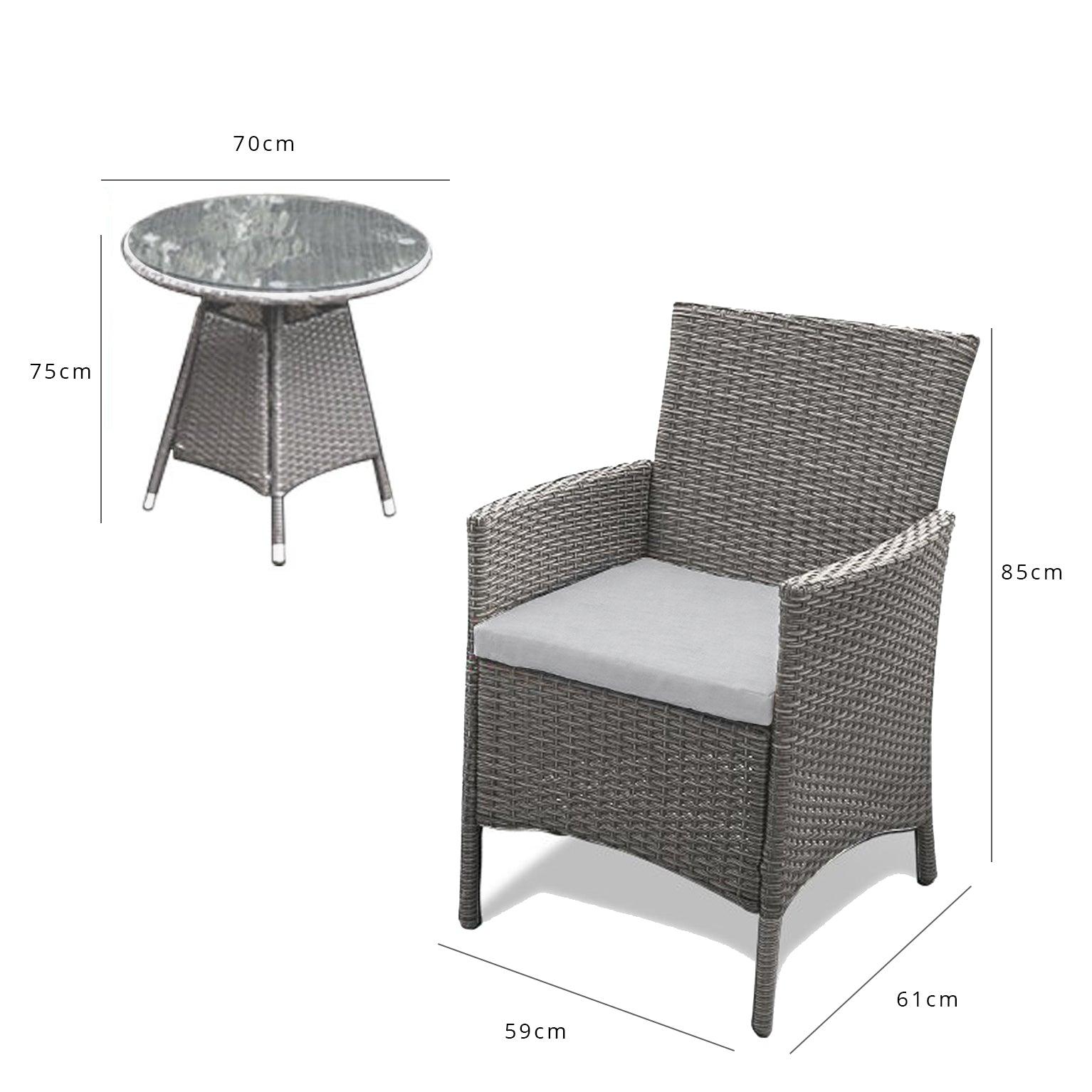 2 Seater Rattan Bistro Dining Set - Grey - Laura James