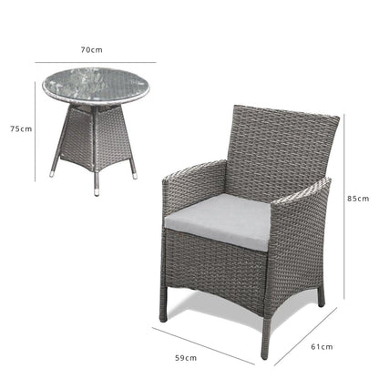 2 Seater Rattan Bistro Dining Set - Grey - Laura James