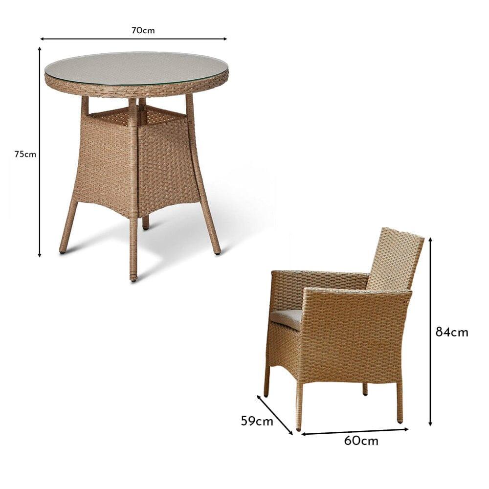 Kemble Natural Brown 2 Seater Rattan Dining Furniture Set - Laura James