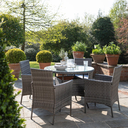 4 Seater Rattan Round Dining Set with Parasol - Grey - In Stock Date - 30th June 2020 - Laura James