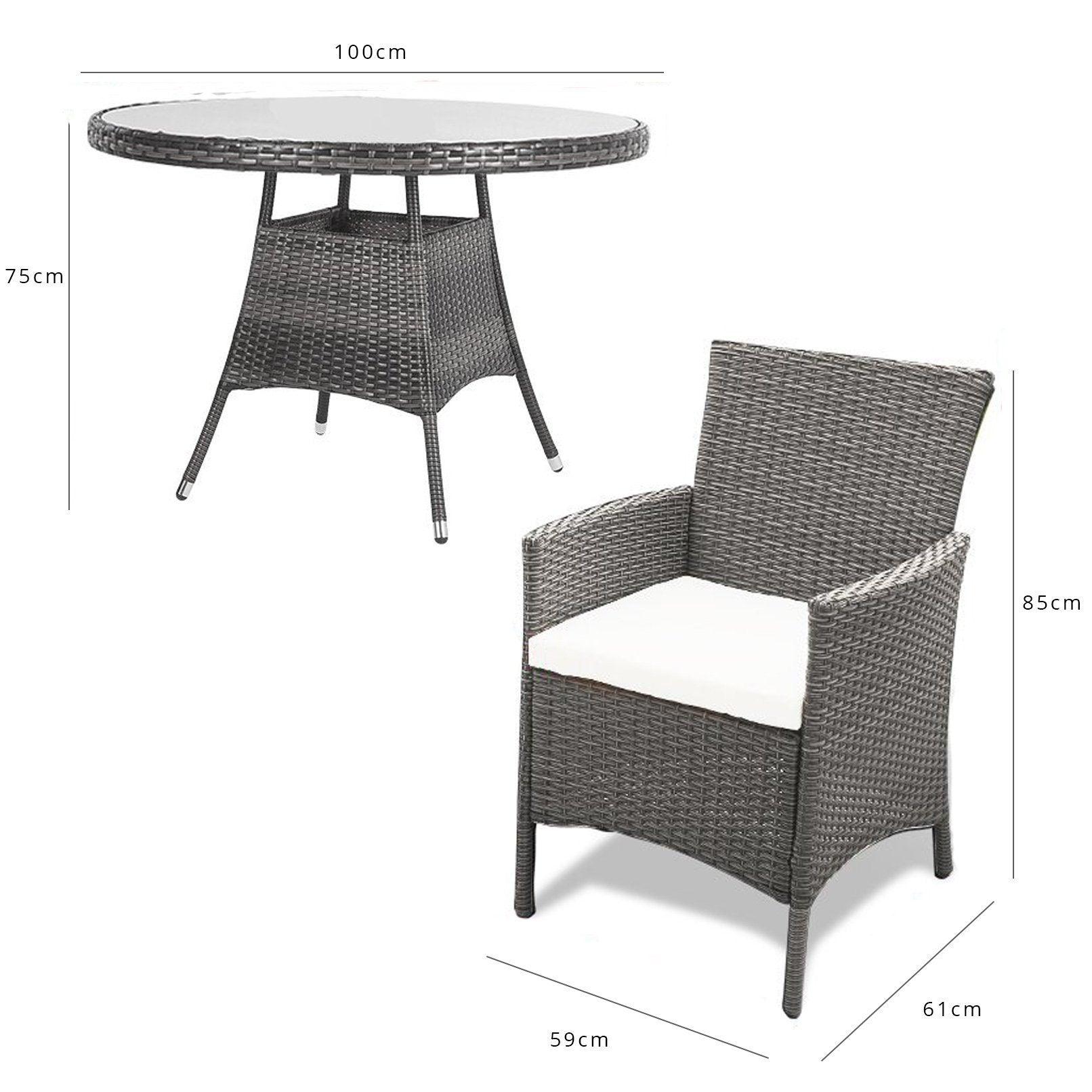 4 Seater Rattan Round Dining Table & Chair Set - Grey - Laura James