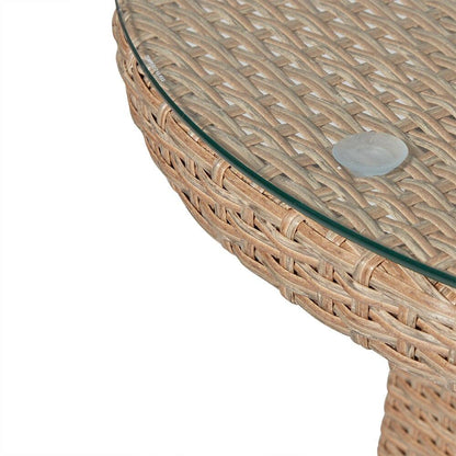Kemble 4 Seater Rattan Round Outdoor Dining Set With Grey LED Premium Parasol - Natural Brown - Rattan Garden Furniture - Laura James