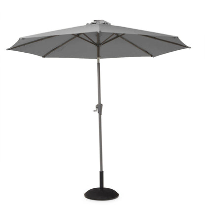 Kemble 4 Seater Rattan Round Dining Set With Grey Parasol - Natural - Rattan Garden Furniture - Laura James