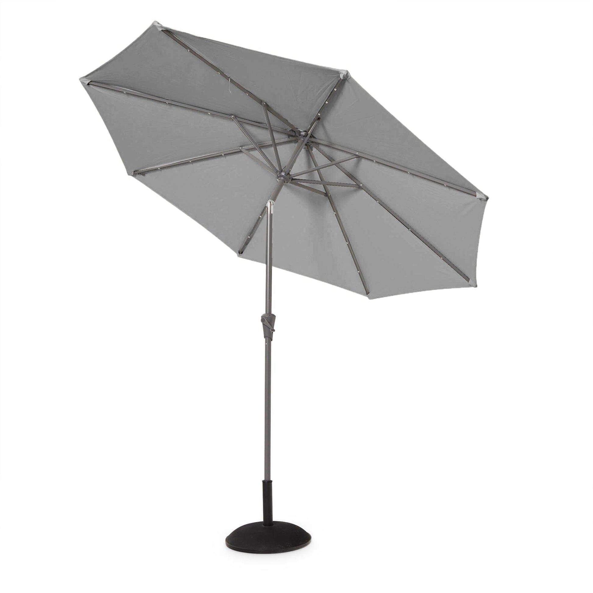 Kemble 4 Seater Rattan Round Dining Set With Grey Parasol - Natural - Rattan Garden Furniture - Laura James