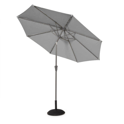 Kemble 4 Seater Rattan Round Dining Set With Grey Parasol - Natural - Rattan Garden Furniture - Laura James