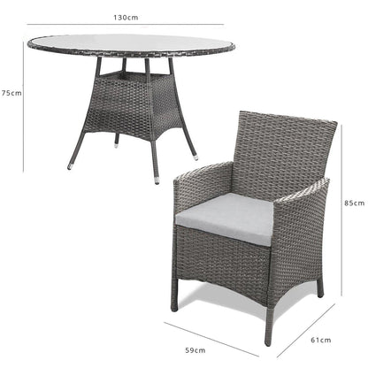 6 Seater Rattan Dining Table Set in Grey - Garden Furniture Outdoor - Laura James