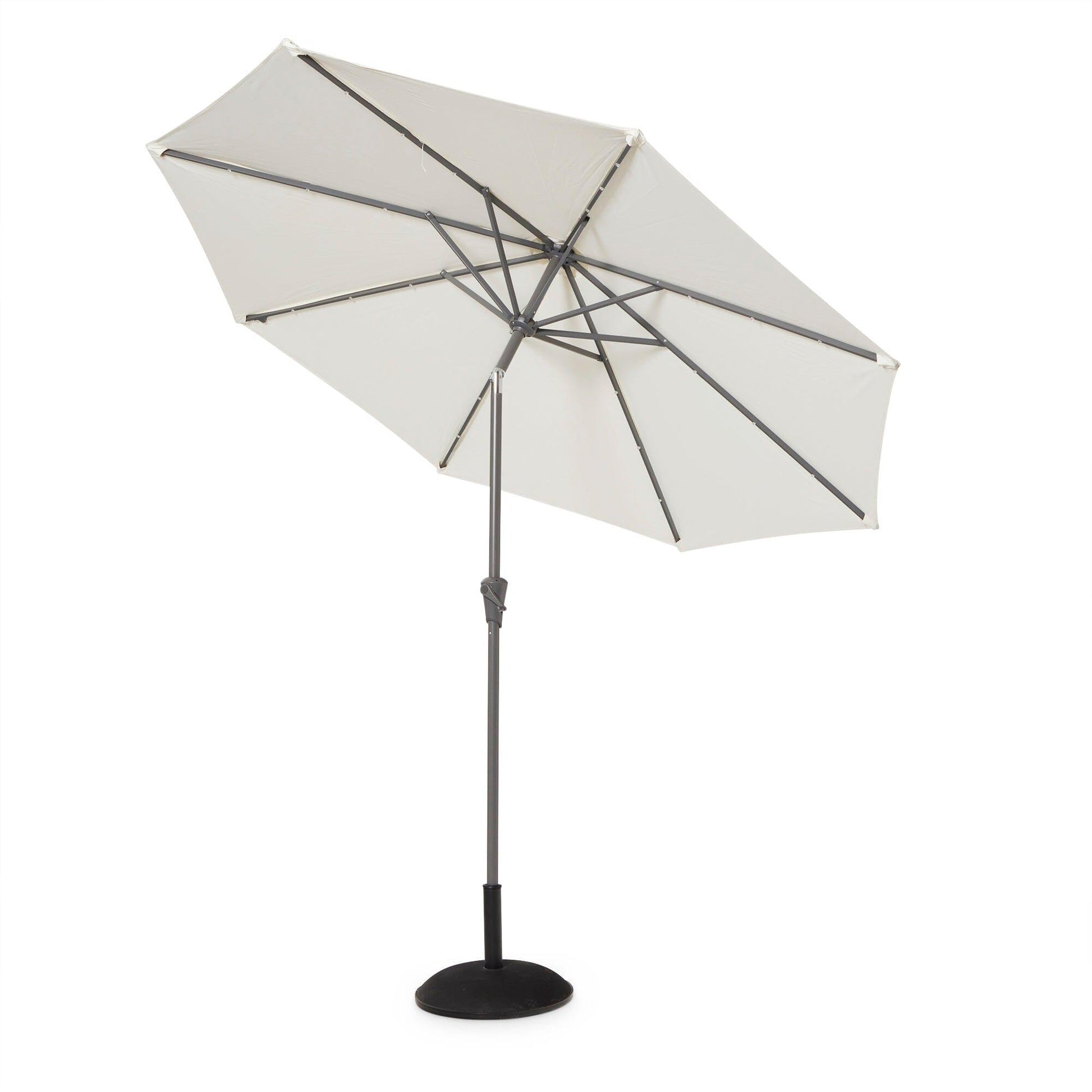 Kemble 6 Seater Rattan Round Outdoor Dining Set With Cream LED Premium Parasol - Natural Brown Weave - Laura James