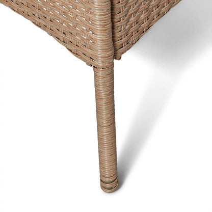 Kemble 6 Seater Rattan Round Garden Dining Set with Cream LED Premium Parasol - Natural Brown Weave
