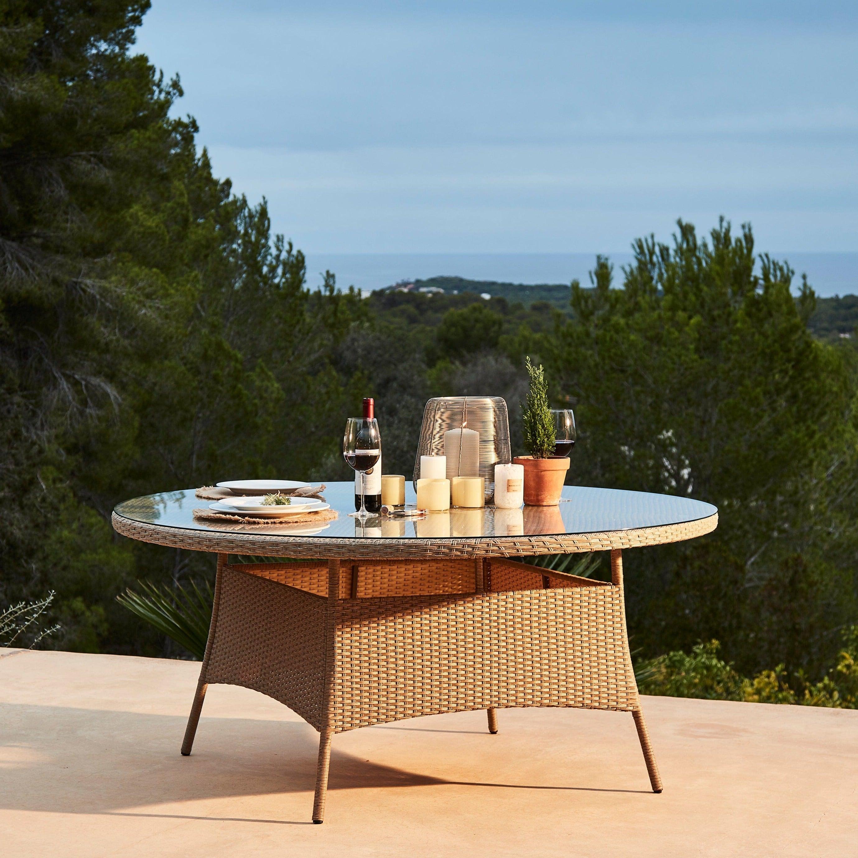 Kemble Seater Garden Round Dining Table Natural Brown – Laura