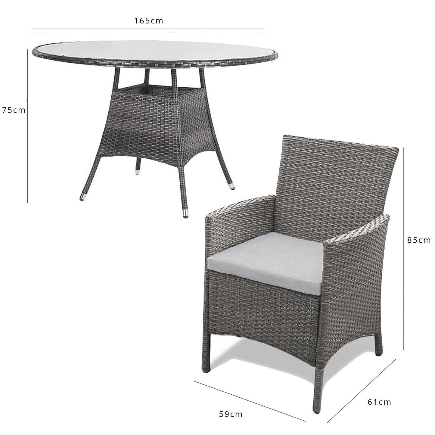 Kemble 8 Seater Rattan Round Dining Set with Parasol - Grey - Rattan Garden Furniture - Laura James