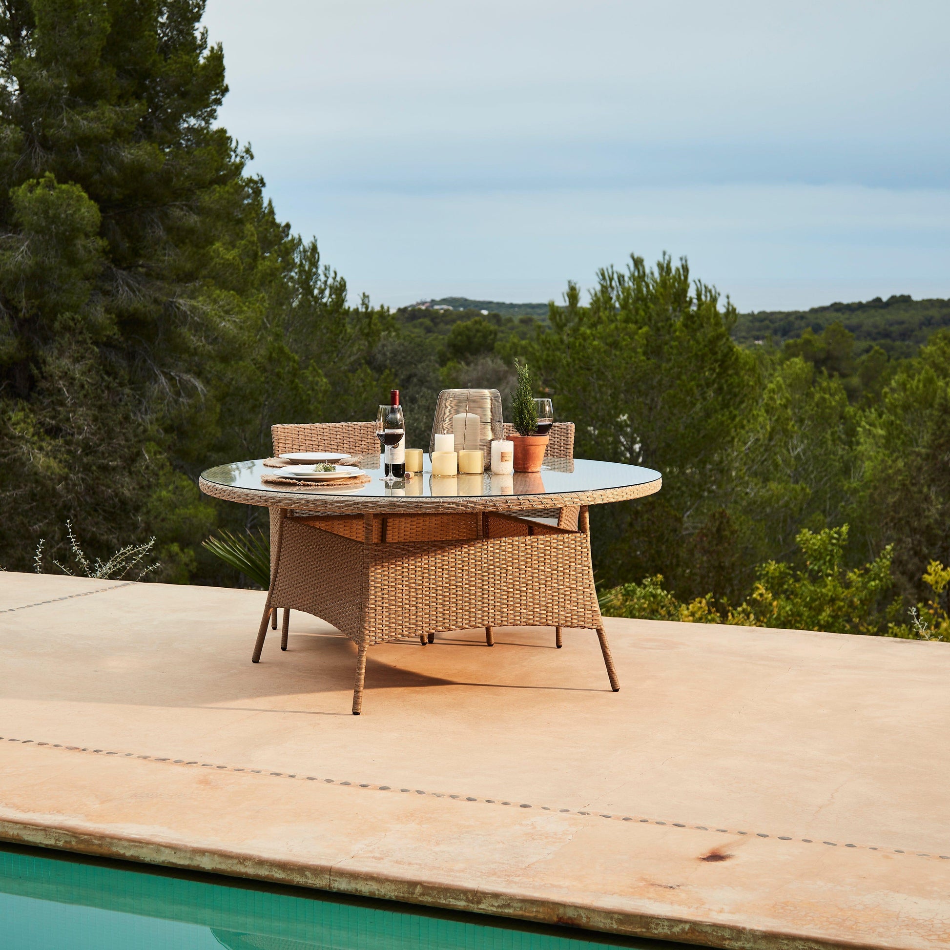 Kemble 8 Seater Rattan Round Dining Set - Natural Brown - Laura James