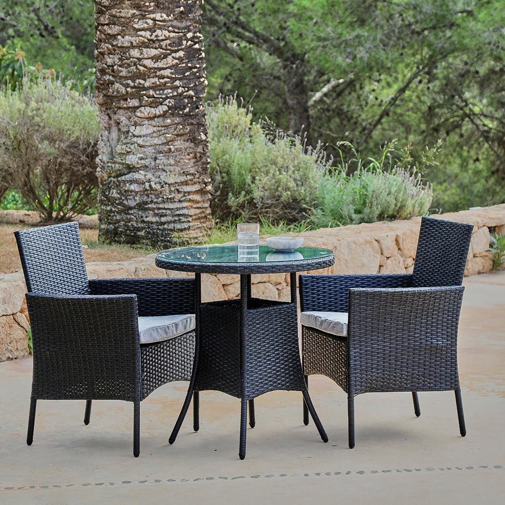 Kemble 2 Seater Rattan Bistro Dining Set in Black - Laura James