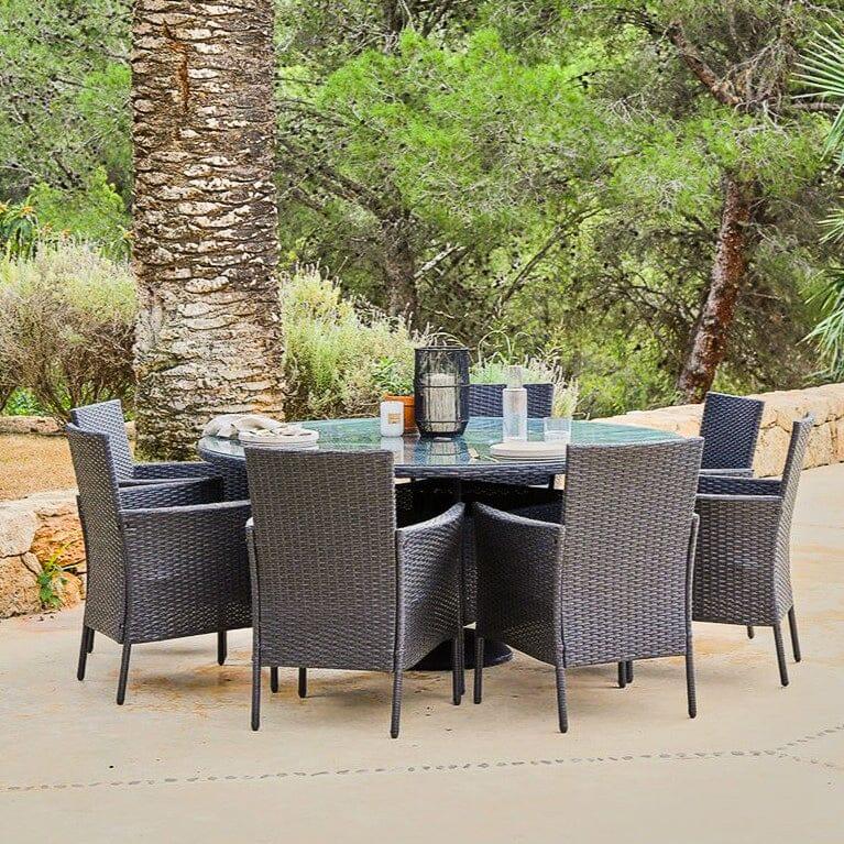 Kemble Black 8 Seater Outdoor Round Dining Set - Laura James