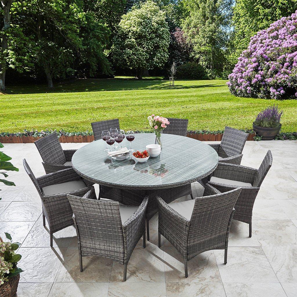 Kemble Seater Rattan Round Garden Dining Set Grey – Laura