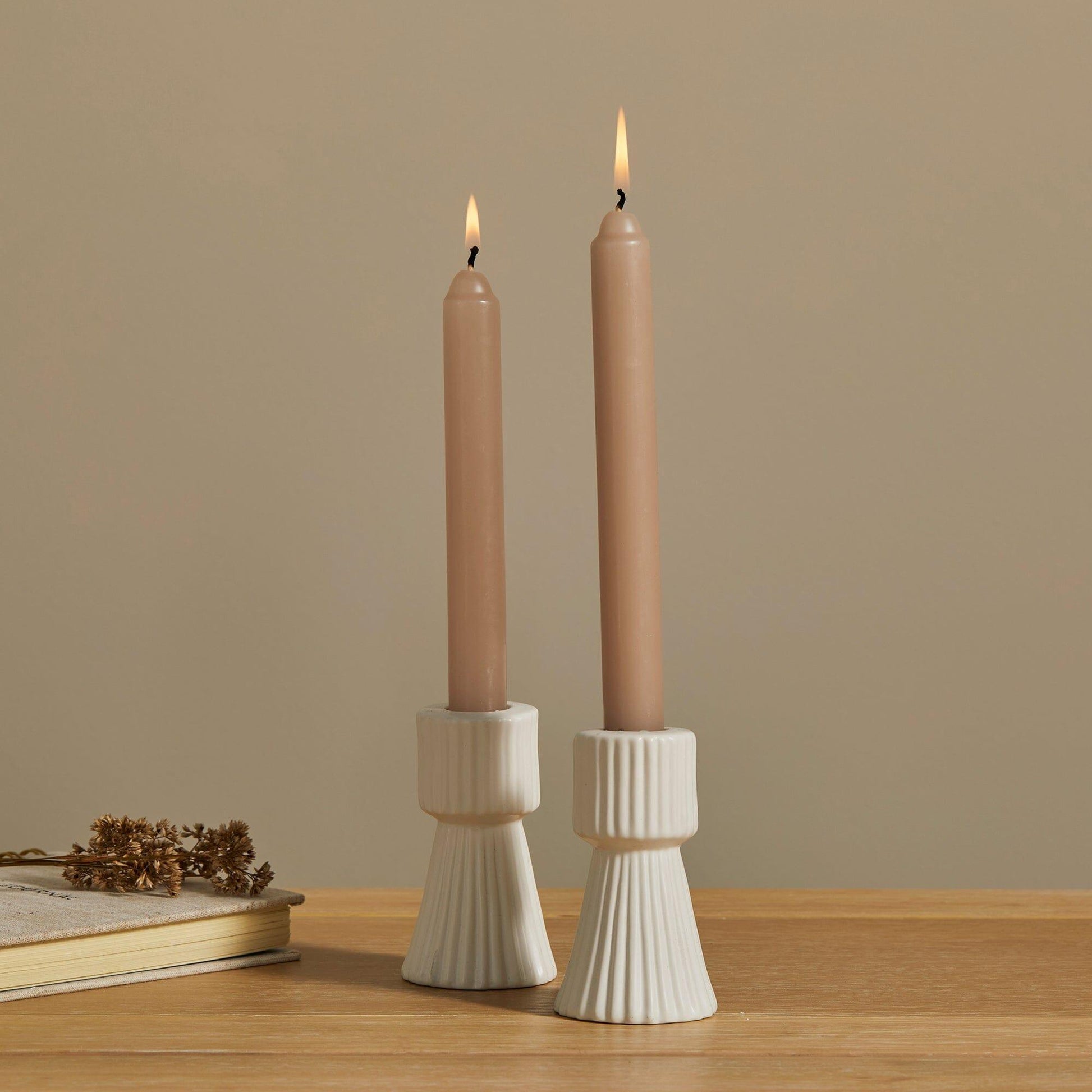 Kinsley 9cm Ceramic Taper Candle Holder - Set of 2 - White - Laura James