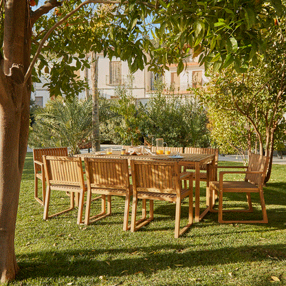 Lennox Table & 8 Lennox Armchairs with Grey Parasol