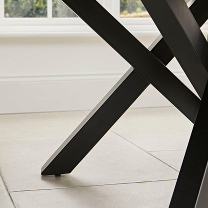 Levi Black Round Dining Table Set - 4 Seater - Freya Oatmeal Dining Chairs with Black Oak legs - Laura James