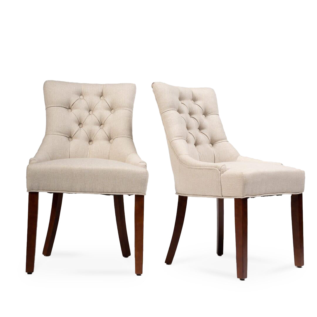 Louis Oatmeal Dining Chairs - Set of 2 - Dark Wood Legs - Laura James 