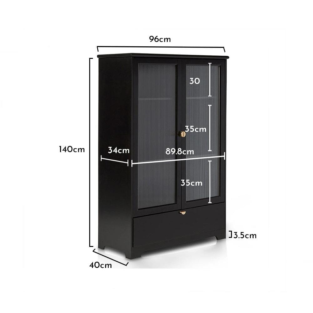 Lua Tall Cabinet in Noir Black with Fluted Glass - Laura James