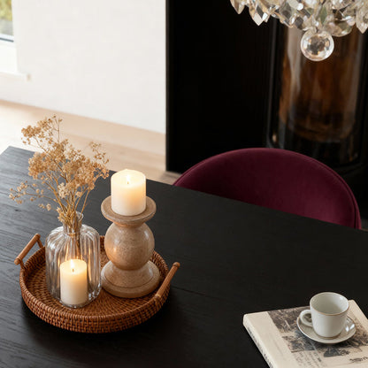 Amelia Black Extending Dining Table Set - 6 Seater - Marilyn Burgundy Red Dining Chairs - Black Legs - Laura James 