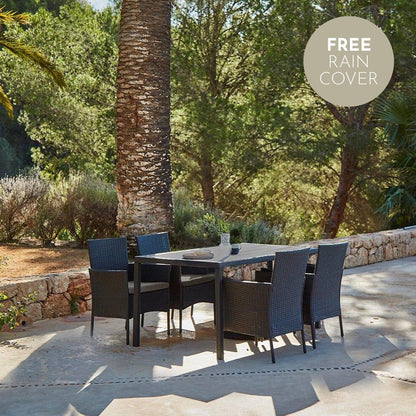 Marston 4 Seater Polywood Top Rattan Dining Set - Black