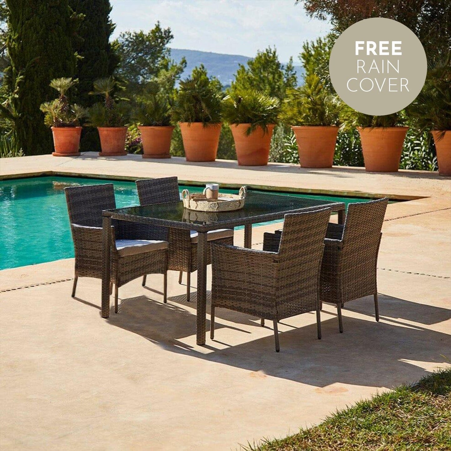 Marston 4 Seater Rattan Outdoor Dining Set - Rattan Garden Furniture - Grey