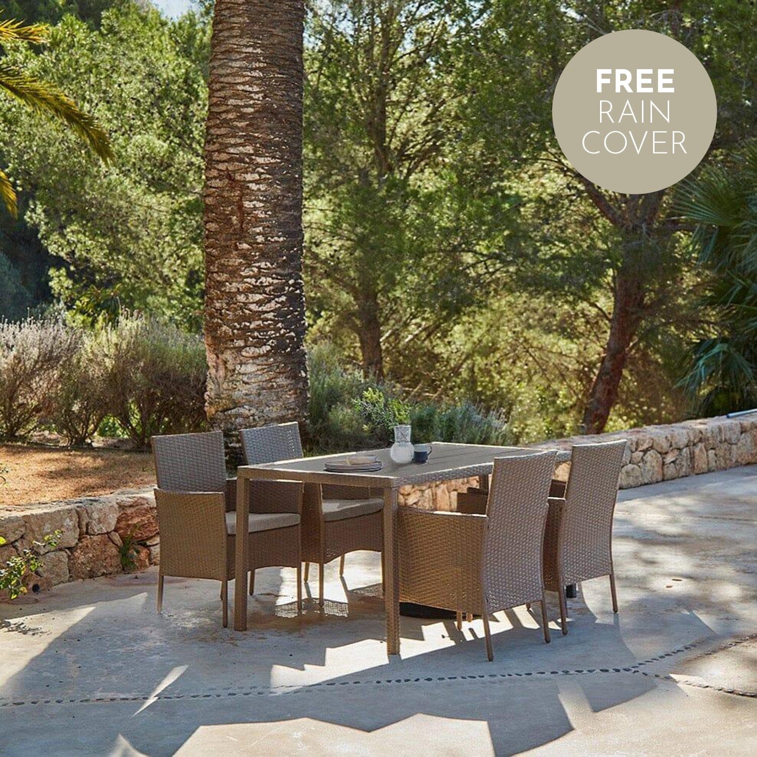 Marston 4 Seater Polywood Top Rattan Dining Set - Natural Brown