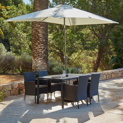 Marston 4 Seater Polywood Top Rattan Dining Set with Premium Cream Parasol - Black