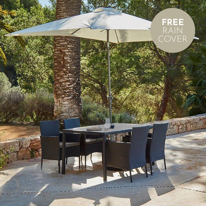 Marston 4 Seater Polywood Top Rattan Dining Set with Premium Cream Parasol - Black