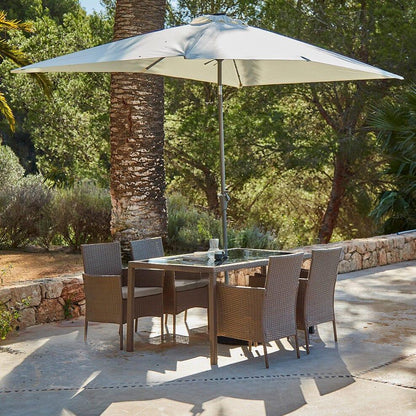 Marston 4 Seater Rattan Dining Set with Premium Cream Parasol - Natural Brown