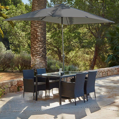 Marston 4 Seater Rattan Dining Set with Premium Grey Parasol - Black