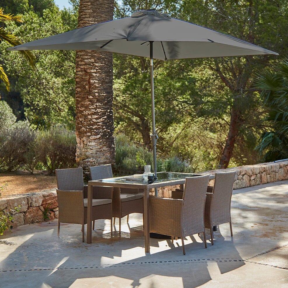 Marston 4 Seater Rattan Dining Set with Premium Grey Parasol - Natural Brown