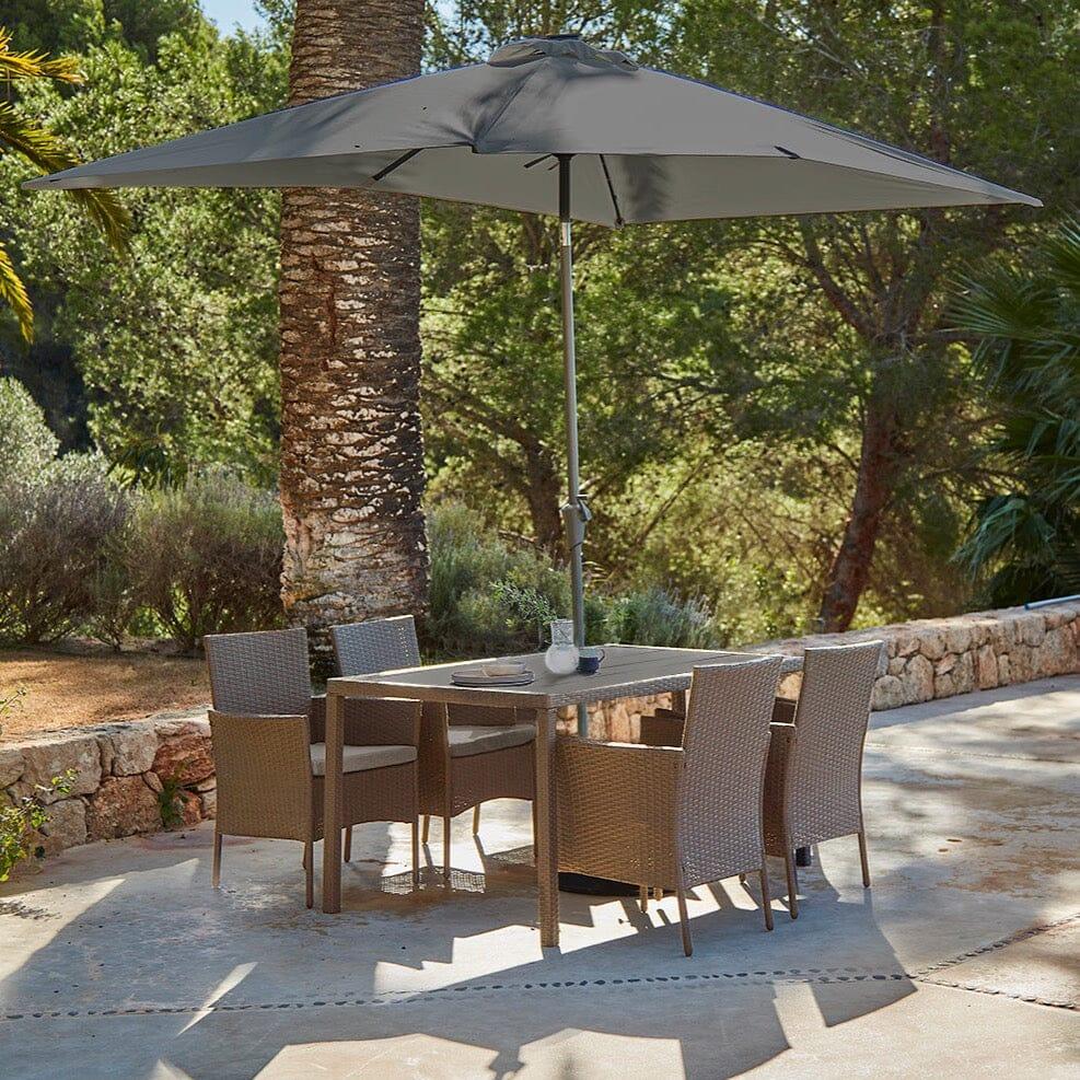 Marston 4 Seater Polywood Top Rattan Dining Set with Premium Grey Parasol - Natural Brown