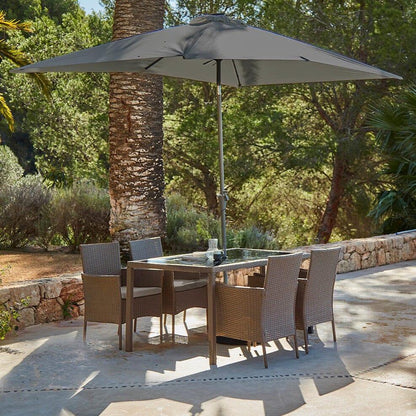 Marston 4 Seater Rattan Dining Set with Grey Parasol - Natural Brown