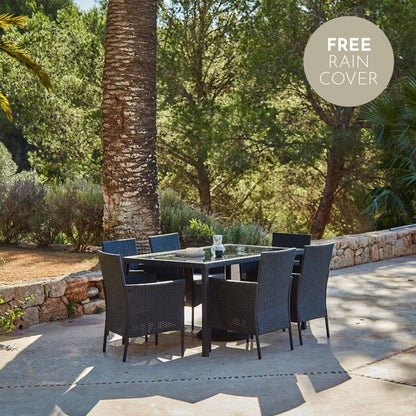 Marston 6 Seater Rattan Dining Set - Black