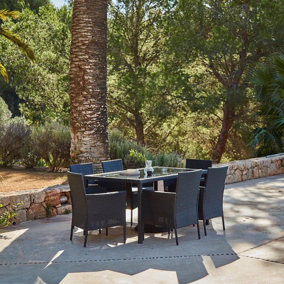 Marston 6 Seater Rattan Dining Set - Black