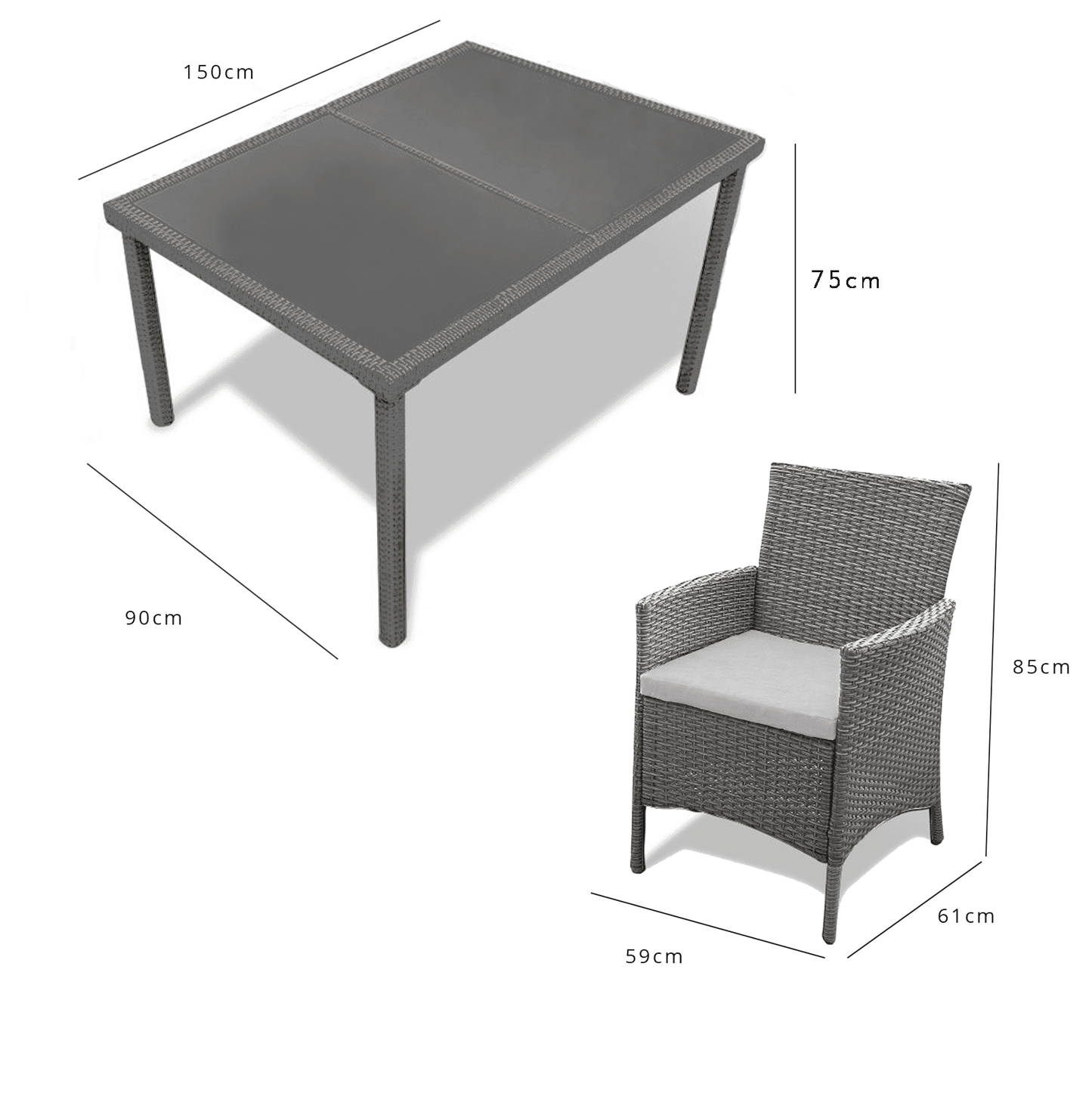 6 Seater Rattan Dining Set - Rattan Garden Furniture - Grey - Laura Jame