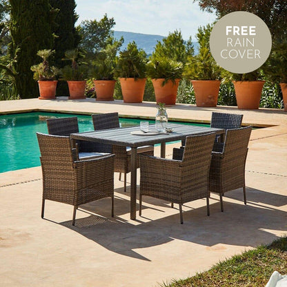 Marston 6 Seater Polywood Top Rattan Dining Set - Grey