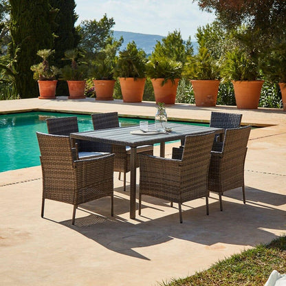 Marston 6 Seater Polywood Top Rattan Dining Set - Grey