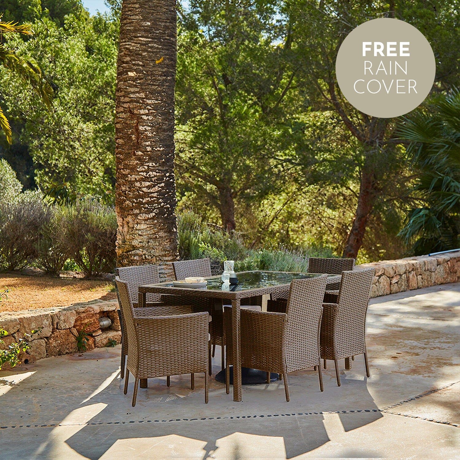 Marston 6 Seater Rattan Dining Set - Natural Brown