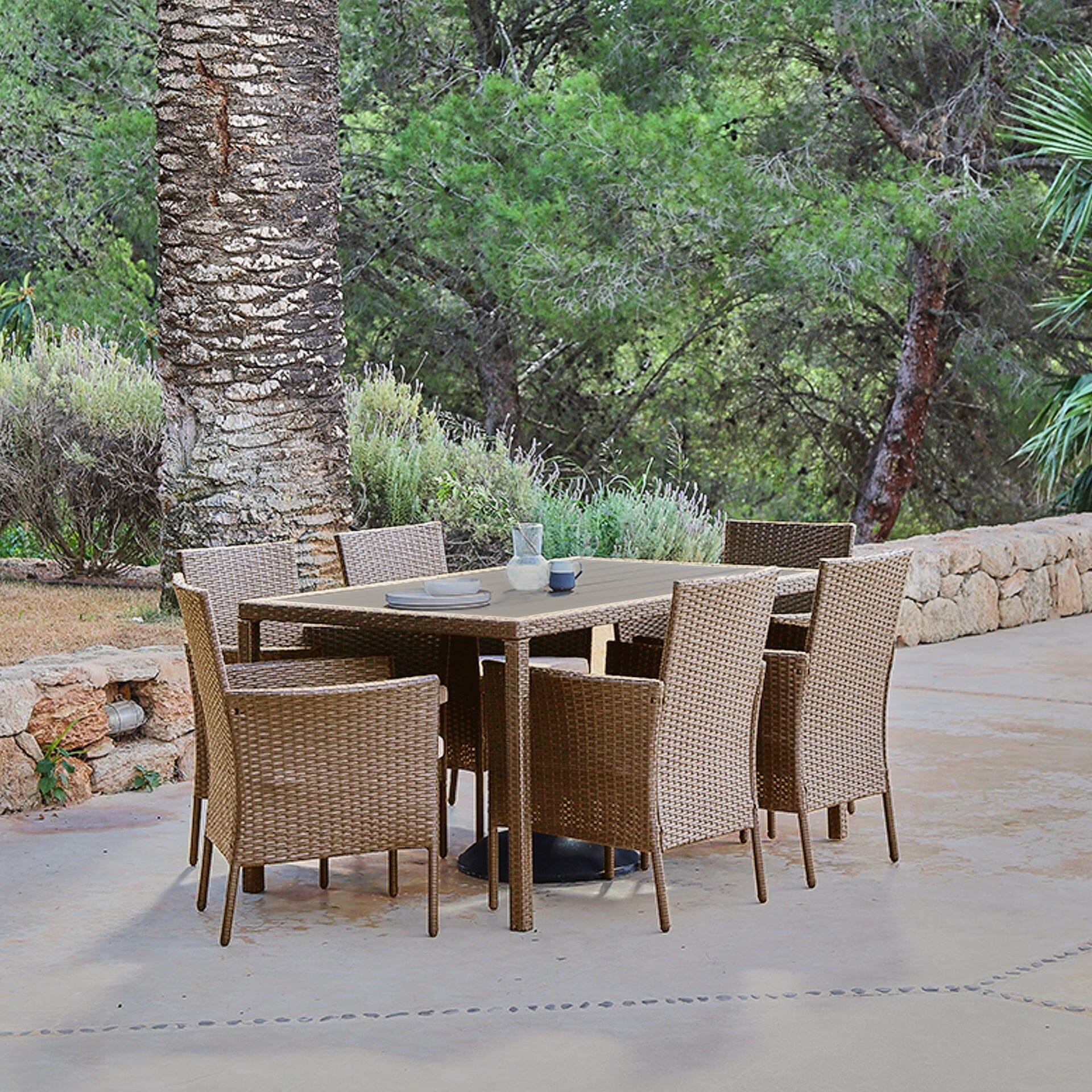 Marston Seater Rattan Garden Dining Set Natural Brown