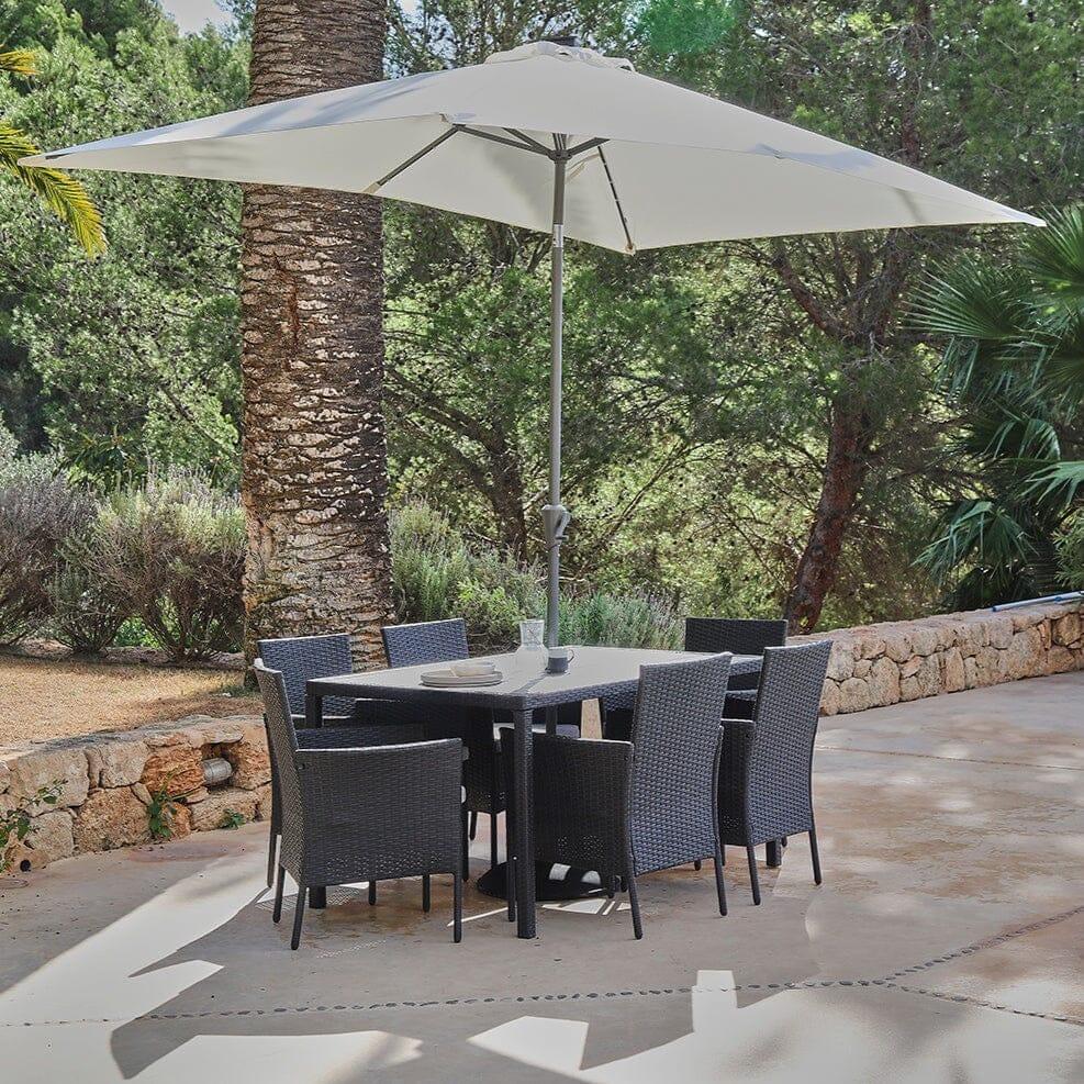 Marston 6 Seater Polywood Top Rattan Dining Set with Premium Cream Parasol - Black