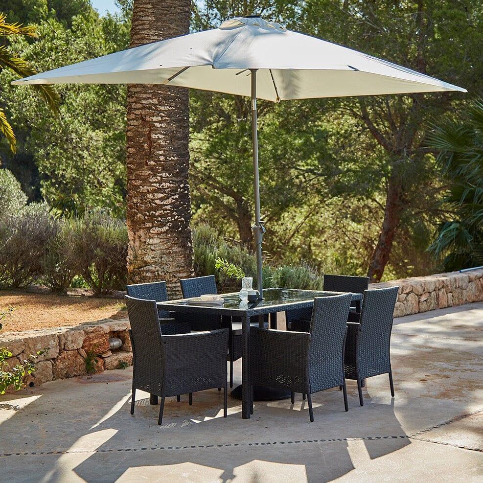Marston Black Seater Rattan Dining Set with Cream Parasol