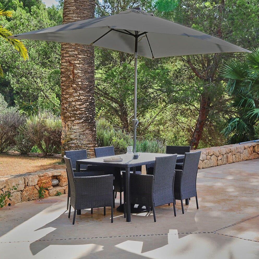 Marston 6 Seater Polywood Top Rattan Dining Set with Premium Grey Parasol - Black