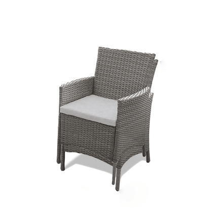 Marston 6 Seater Rattan Dining Set with Grey LED Premium Parasol - Grey - Rattan Garden Furniture