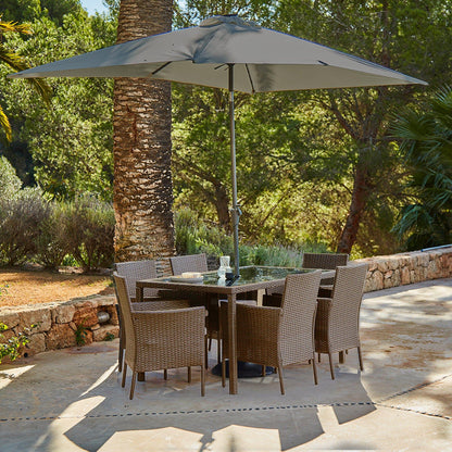 Marston 6 Seater Rattan Dining Set with Grey Parasol - Natural Brown