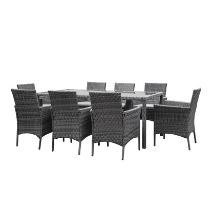 Marston 8 Seater Rattan Outdoor Dining Set - Rattan Garden Furniture - Grey - Glass Top - Laura James