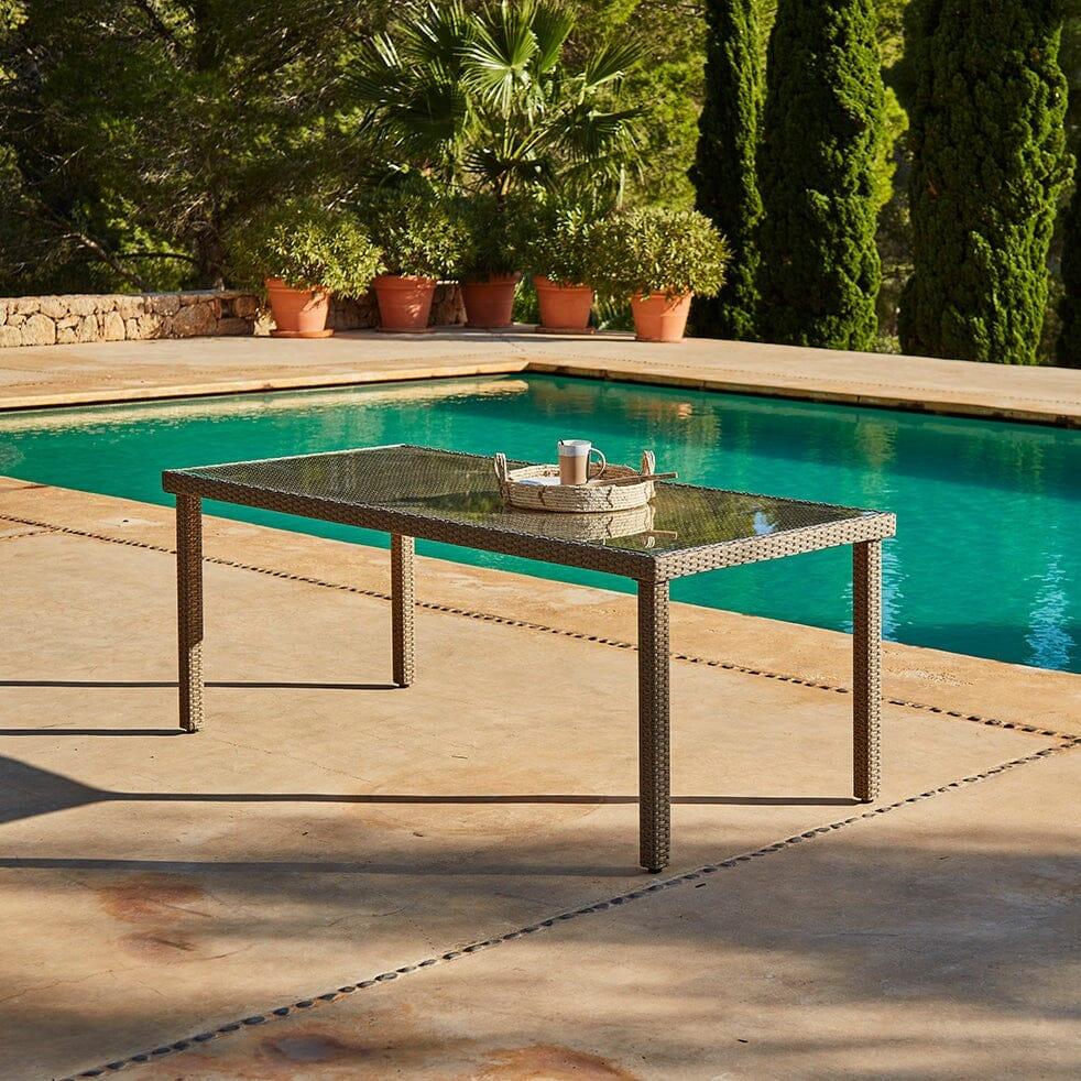 Marston Seater Rattan Garden Dining Set Natural Brown Glass