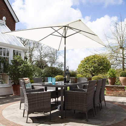 Marston 8 Seater Rattan Outdoor Dining Set with Cream Parasol - Rattan Garden Furniture - Grey - Glass Top - Laura James